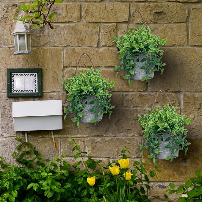 XONOR 4Pcs Galvanized Metal Hanging Wall Planter, Rustic Wall Flower Vase for Succulents Herbs Country Home Farmhouse Decoration (1)