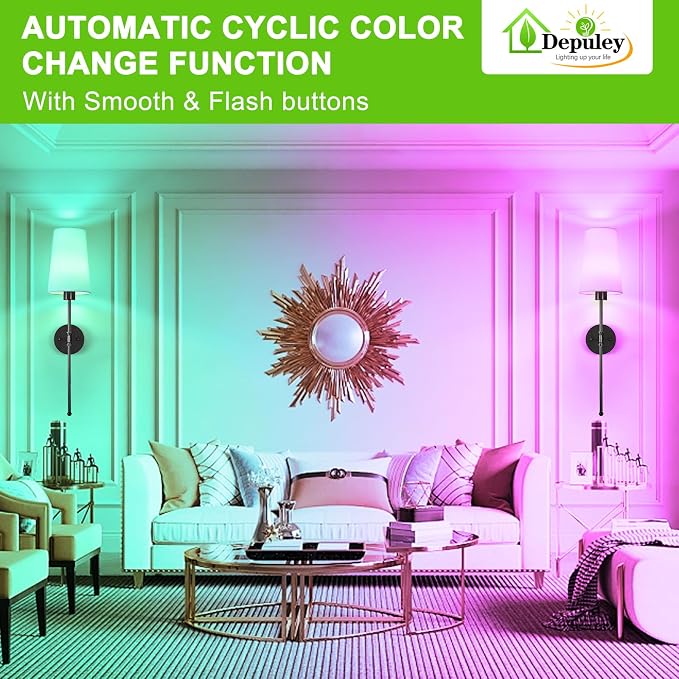 Depuley Battery Operated Wall Sconce: 27" Set of 2 Wireless Wall Lights with Remote for Bedroom - Rechargeable 15 Colors Black Wall Lamp for Living Room Hallway Decor