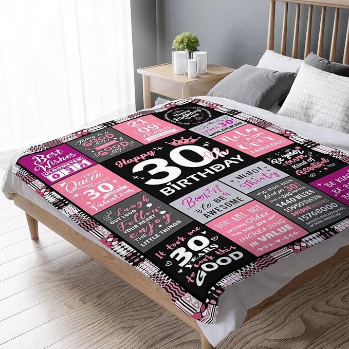 30th Birthday Gifts for Women, Happy 30th Birthday Blanket 60" x 80" | 30 Year Old Birthday Gifts for Women, Daughter, Friend, 1996 30th Birthday Decorations for Her