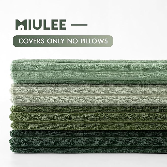 MIULEE Soft Corduroy Decorative Throw Pillow Covers Forest Green 24x24 | Set of 4, Mordern Nordic Home Decor, Gradient Color Matching, Boho Farmhouse Cushion Covers for Couch Bed Sofa Living Room