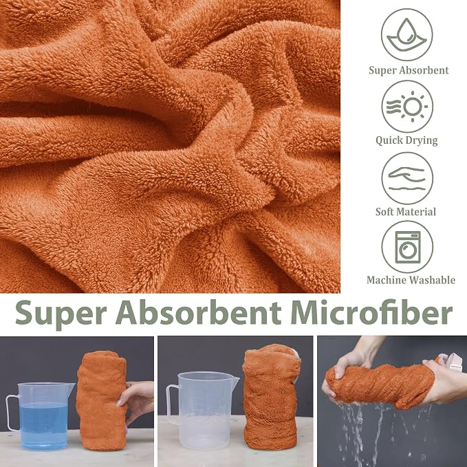 Dog Bathrobe Super Absorbent Towel Robe - Microfiber Bath Towels Fast Drying Coat for Dogs, Cute Dogs Clothes Adjustable Collar & Belly Strap Warm Keeping Hooded Dog Towel (Orange, Medium)