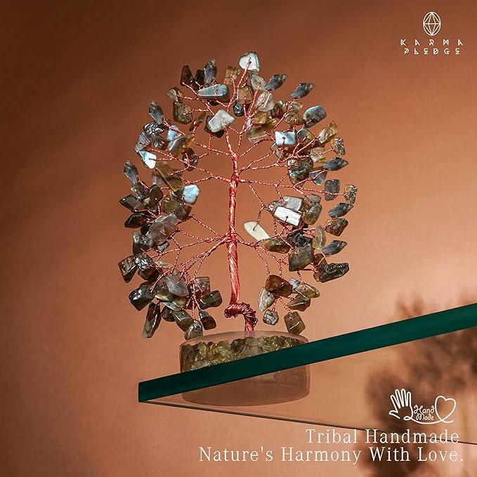 Labradorite Chakra Tree of Life Birthday Gifts for Women, Men, Friends, Handmade Healing Crystals Tree for Home Office Decor, Positivity, Good Luck, Money, Unique Gifts for Her Mom, Sister, Dad