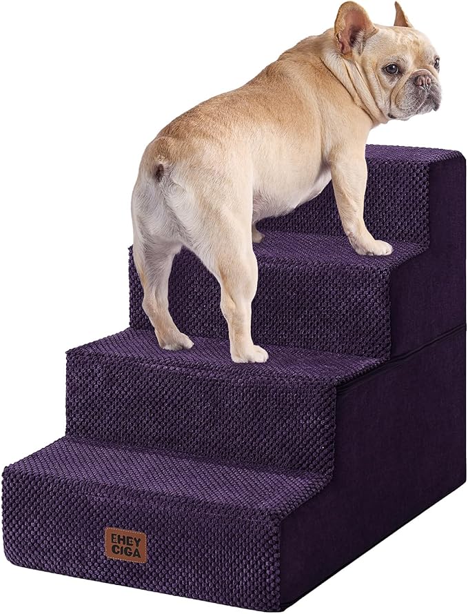 EHEYCIGA Dog Stairs for Bed 18" H, Dog 4-Steps for High Bed, Purple | Pet Steps for Small Dogs and Cats, Non-Slip Balanced Pet Ramp Indoor