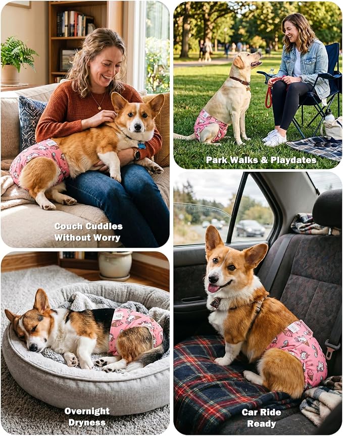 CuteBone Dog Diapers Female Washable Small Medium Large 3 Pack Reusable Doggie Diapers Puppy Period Pants for Doggy Heat Cycle Peeing