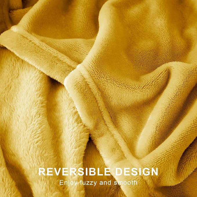 Hansleep Throw XL Yellow Fleece Blanket, Soft Flannel Bed Blanket | Fuzzy Cozy Blanket 50x70 Inches, Multi-use for Bed, Sofa, Couch, Travel, Camping, All Season Warm Lightweight Cover