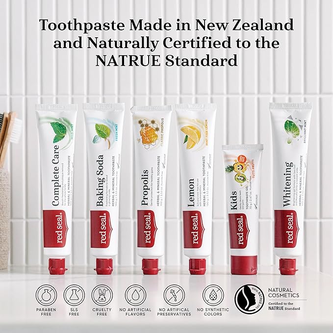 Red Seal Fluoride Free Lemon Toothpaste - Flavored Toothpaste with a Non Mint Taste - Vegan Friendly, Cruelty Free, No Artificial Colors or Flavors, NATRUE Certified Natural, SLS Free, 3.53 oz (2)