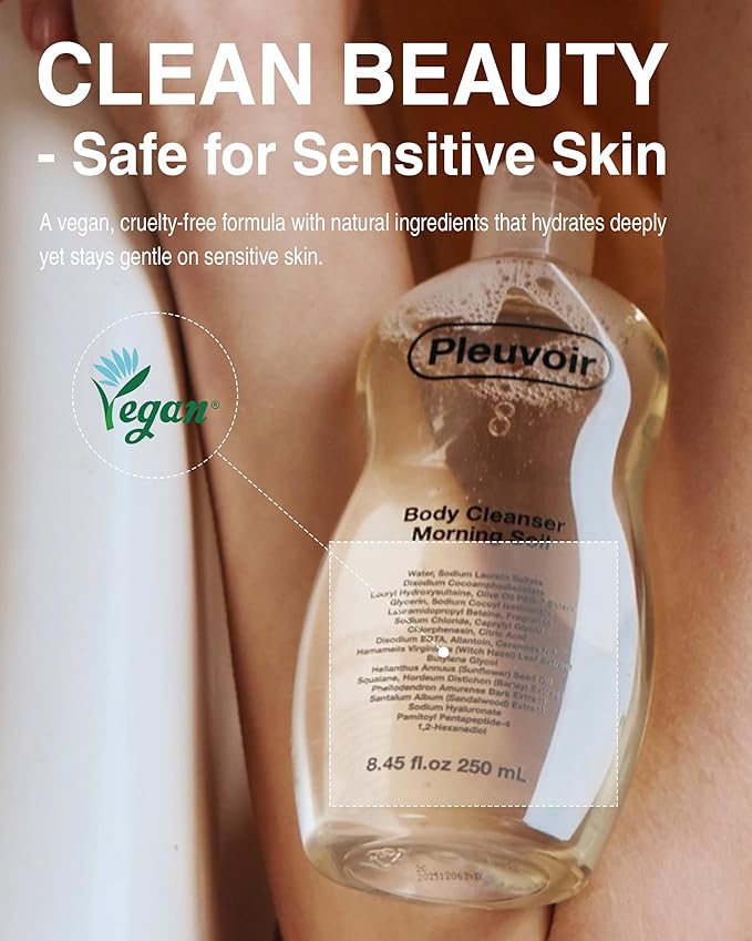 Pleuvoir Luxury Perfume Body Wash Floral Musk - French MANE Fragrance (Tuberose, Iris & Musk) -Rich Moisturizing Foam with 8 Types Hyaluronic Acid, Ceramides, Shower Gel for Dry Skin 8.45 fl.oz