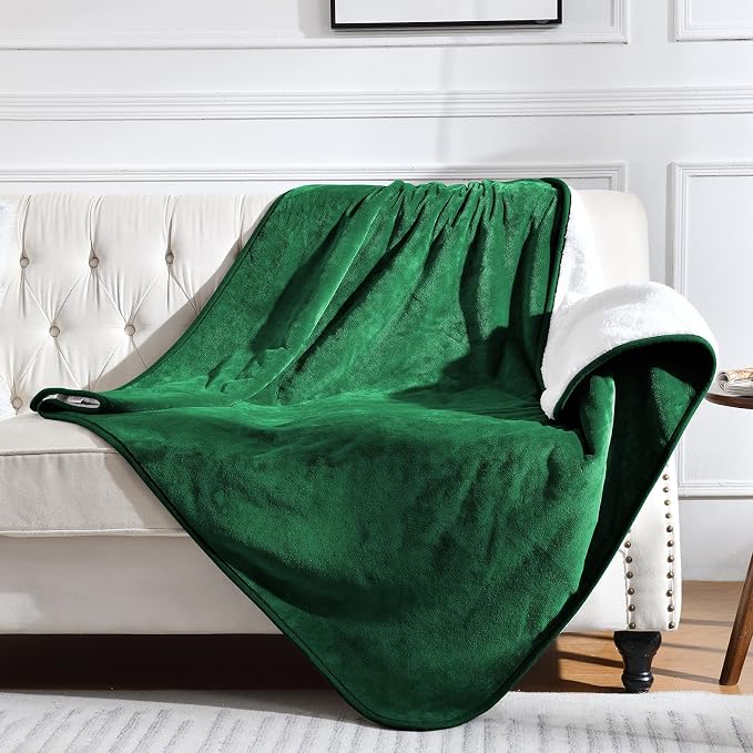 Soft Waterproof Blanket for Bed Couch Sofa, Green, 50x60 inches | Liquid Pee Proof Pet Blanket for Dog Puppy Cat, Reversible Sherpa Fleece Blanket for Couch Cover, Furniture Protector
