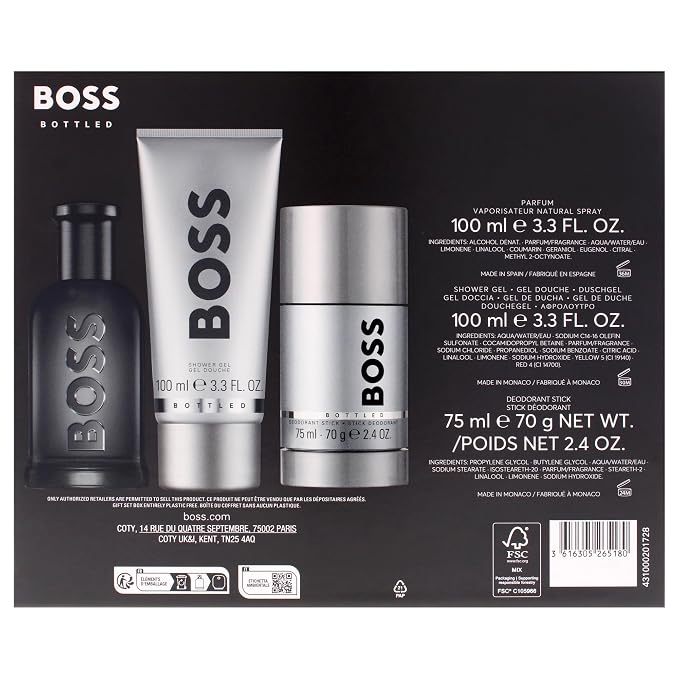 Hugo Boss/ Boss Bottled No. 6 for Men - 3 Pc Gift Set 3.3oz Parfum Spray, 3.3oz Shower Gel, 2.4oz Deodorant Stick
