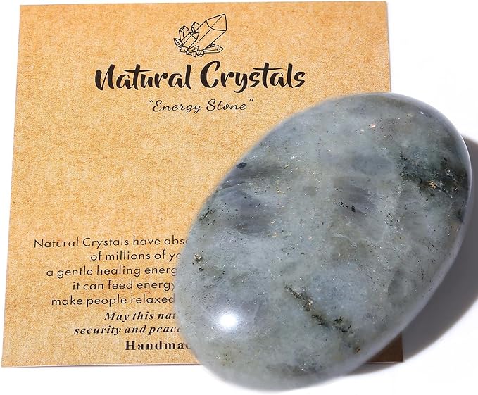 MAIBAOTA 2.4" Large Grey Labradorite Crystal Stone Polished Palm Stone Healing Crystals 0.7" Thick Natural Reiki Gemstone Worry Stone Energy Balancing Anxiety Stress Relief Meditation 1 Pc