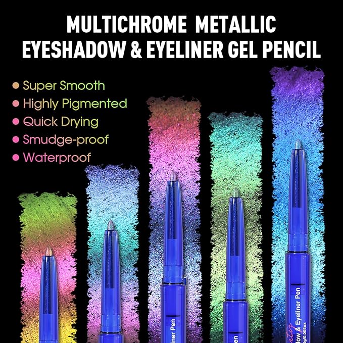UCANBE Chameleon Eyeshadow & Eyeliner Gel Pencil - Multichrome Shifting Colors Metallic Glitter Eye Makeup,Waterproof Long-Lasting Smudge-Proof Multi-Dimensional Color (Metallic Pink to Golden Olive)