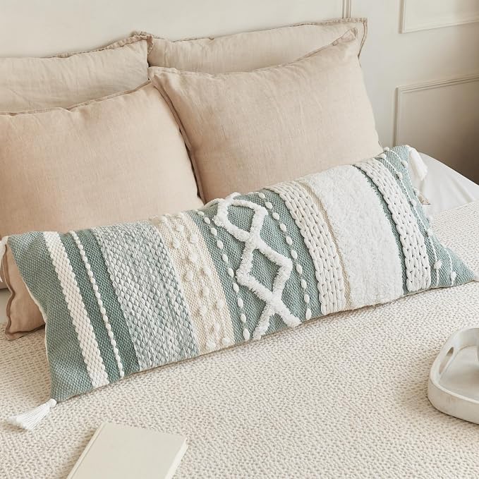 Decorative Boho Lumbar Pillow Cover 14x36 - Soft Textured Throw Pillow | Beautiful Accent Piece for Bed, Couch Decor or as Body Cushion - A Stylish Addition to Your Bedroom