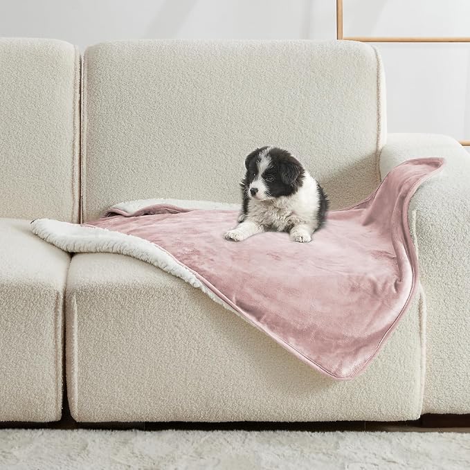 Soft Waterproof Blanket for Bed Couch Sofa, Dusty Pink, 30x40 inches | Liquid Pee Proof Pet Blanket for Dog Puppy Cat, Reversible Sherpa Fleece Blanket for Couch Cover, Furniture Protector