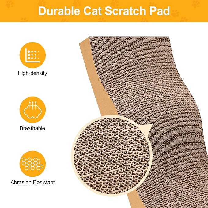 Poils bebe 5 PCS Cat Scratcher with Box, Reversible Cat Scratchers for Indoor Cats, Cardboard Cat Scratcher with Catnip, 2 Curved and 3 Flat Boards for Scratching Bed | Reversible Cat Scratchers for Indoor Cats, 2 Curved and 3 Flat Boards for Scratchin...