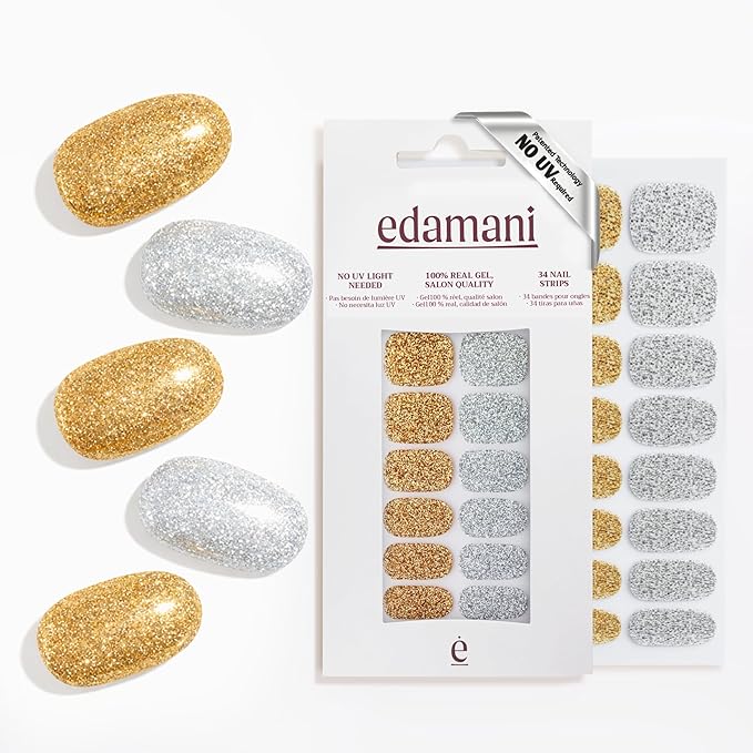 34 Piece Fully Cured Gel Nail Strips With No UV Light Needed, 14+ Days Gel Nail Polish Stickers, Salon Quality, Easy to Apply & Remove – Toxin Free, No Damage (Luxe Spark)