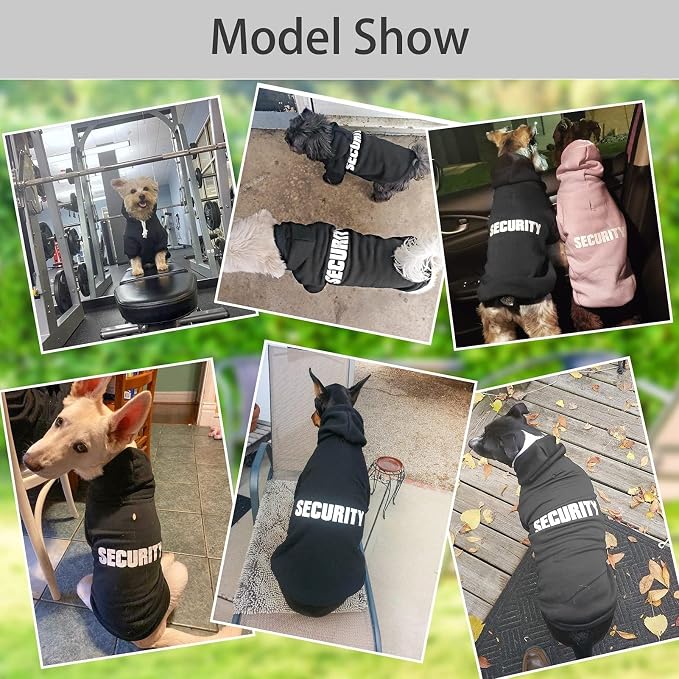 BINGPET Security Dog Hoodie, Pet Sweater Clothes with Leash Hole, Black | Warm Dog Sweatshirt for Small Medium Large Dogs, All-Season Cold Weather Comfort & Fit, Soft Winter Hooded Pullover Outfit