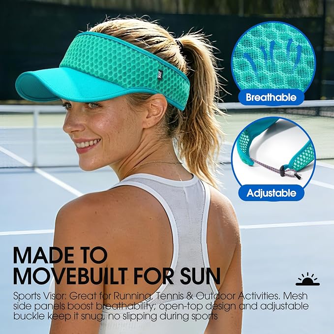 AUSFLUG Sun Visor Hat Men Women - Moisture Wicking Lightweight Sports Cap | Quick dry breathable mesh, adjustable ponytail strap, sun blocking for golf, tennis, pickleball, running, beach, hiking
