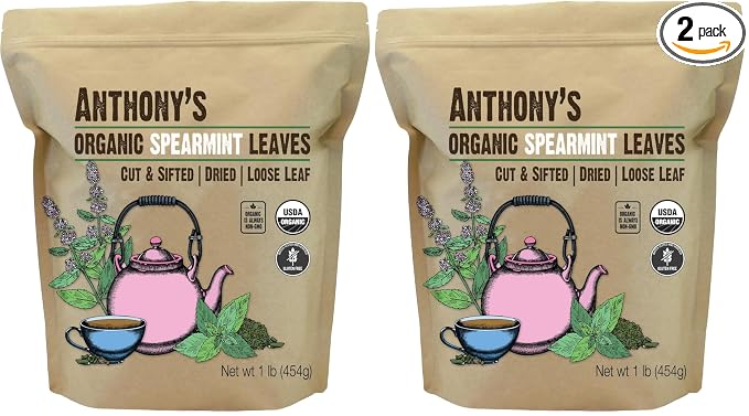 Anthony's Organic Dried Spearmint Leaves, 1 lb, Gluten Free, Non GMO, Cut and Sifted (Pack of 2)