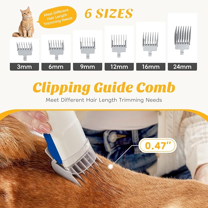 NEWBULIG Pet Grooming Vacuum Kit for Cats and Dogs, 2.5L Dust Cup | 3 Suction Modes and 5 Groomer Tools, Low Noise for Cats, Dogs Other Animals Hair Trimmer, White and Blue