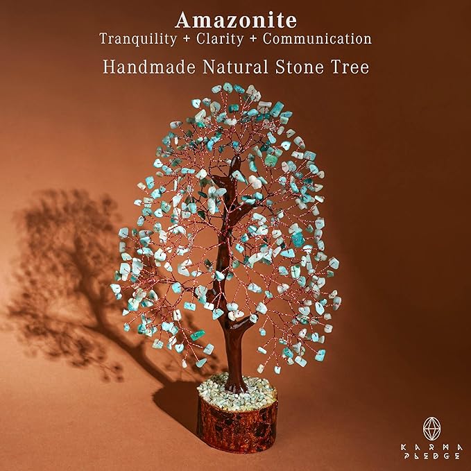 Crystal Tree of Life Birthday Gifts for Women, Men, Handmade Home Decor, Office, Room Decoration, Amazonite Reiki Healing Crystal Chakra Tree for Money, Good Luck Gifts for Her, Mom & Dad