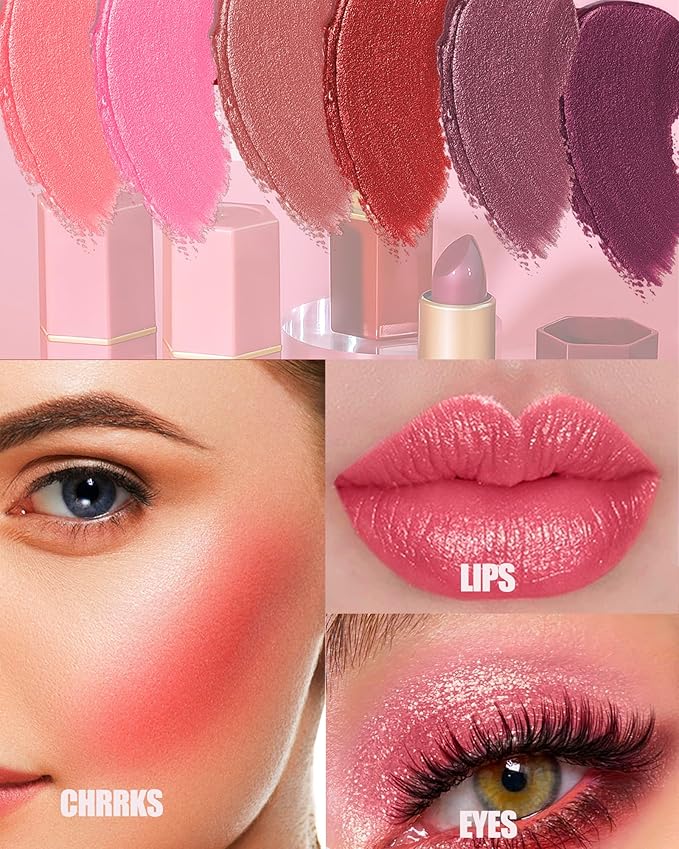 6 Pcs Glitter Lipstick Brown Nude Pink Purple Red Sets, Matte Shimmer Light to Dark for Women Long Lasting 24 Hours Lip Gloss, Sparkling Shiny Waterproof Lip Stick Color Lip Stain labiales Makeup Gift