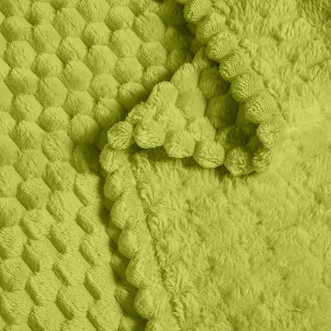 Vessia Flannel Fleece Twin Size Blanket(60x80 inch), 3D Jacquard Green Fuzzy and Warm Blanket for Couch,Sofa,Bed,Chair, 300GSM Super Soft Touch Cozy Lightweight Bed Home Decor for All-Season