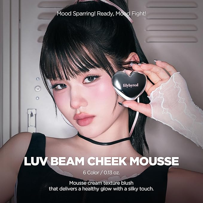 lilybyred Luv Beam Cheek Mousse | Heart-Shaped Korean Cream Blush, Airy Soft-Matte Texture, Soft-Focus & Pore-Blurring Finish, Seamless Buildable, Natural Flush, 0.13 oz. (08 Grape Yogurt Mousse)