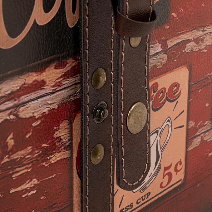 Household Essentials Medium Decorative Storage Trunk Faux Decoupage with Leather and Metal Accents, Antique Brown