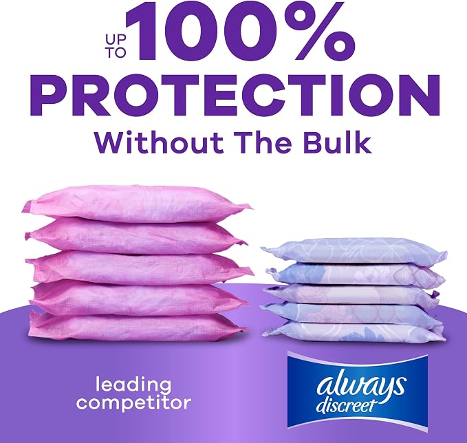 Always Discreet Adult Incontinence Pads for Women, Drier, 4 Drop Regular Length, Moderate Absorbency, Pads for Bladder Control Management, Bladder Leaks, & Postpartum Pads, 198ct