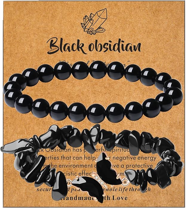 DUQGUHO 2Pcs Butterfly Bracelets for Women Healing Crystals Bracelets for Women Natural Gemstone Bead Bracelet Cute Butterfly Charm Bracelet Stretch 8mm Crystal Jewelry Gifts for Women