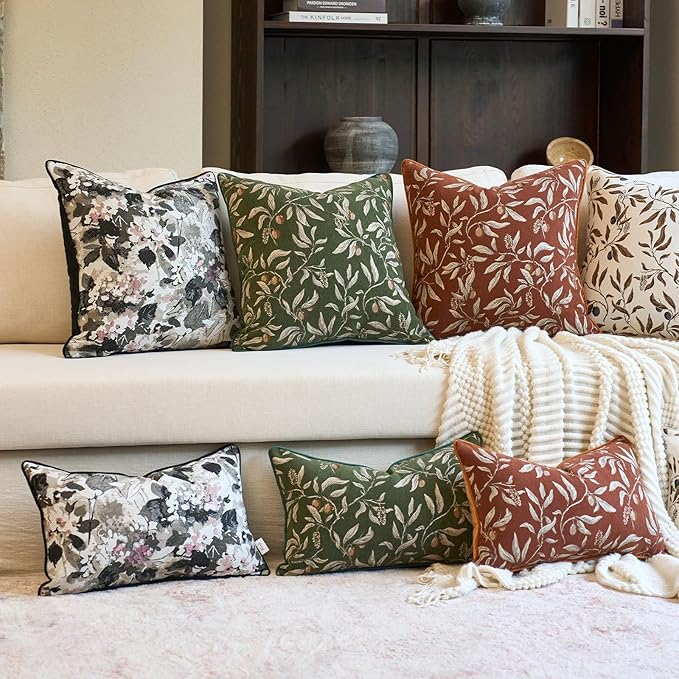 Alerfa Orange Floral Throw Pillow Cover 18 x 18 Inch Sqaure Luxury Decorative Pillow Cover for Couch Living Room Bedroom