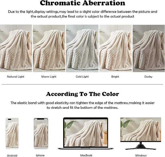 NEWCOSPLAY Fleece Ribbed Cozy King Blanket for Couch, Linen, 90"x110" | Premium Silky Flannel Blanket, Soft Lightweight Fluffy Throw Blanket for Bed Sofa Decor, Gift for All Season Use