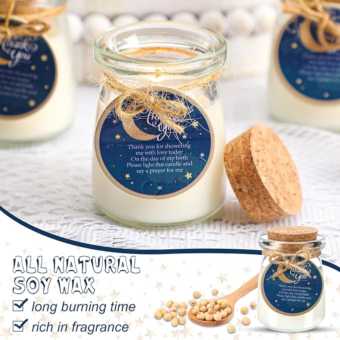 Threlaco 20 Pcs Moon Baby Shower Favors Party Candle Lavender Scented Glass Mason Jar Wax Candle Bulk for Guests Girl Boy Gender Reveal Party Return Gifts
