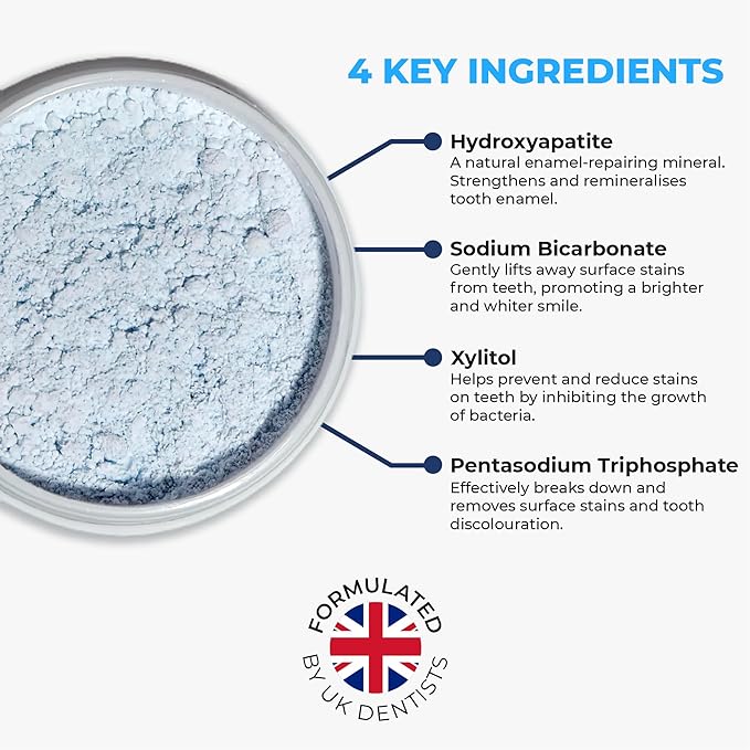 BetterWhite Teeth Whitening Powder - Hydroxyapatite, Remineralizing, Non-Sensitive Formula - Dentist-Approved Tooth Stain Remover & Polisher - Fluoride-Free (30 Grams)