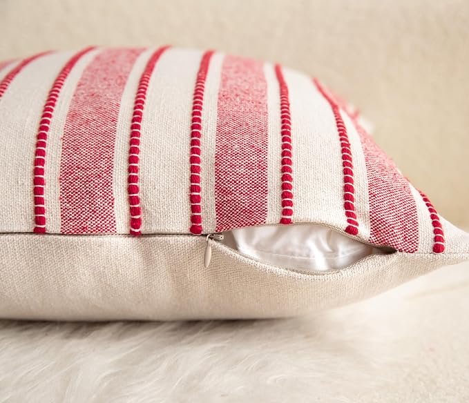 Cethom Christmas Pillow Covers, Boho Textured Red Pillow Case, Pillow Covers 20 x 20 Inch Set of 2 Christmas Decorative, Chair Sofa Bedroom Living Room Home Holiday Decor Cushion Case