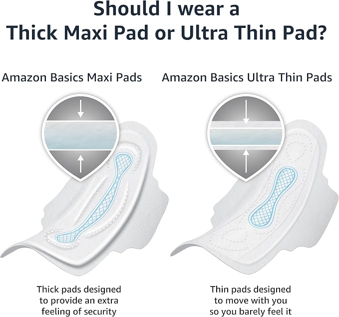 Amazon Basics Feminine Maxi Pads with Flexi-Wings for Periods, Long Length, Super Absorbency, Unscented, Size 2, 32 Count, 1 Pack (Previously Solimo)