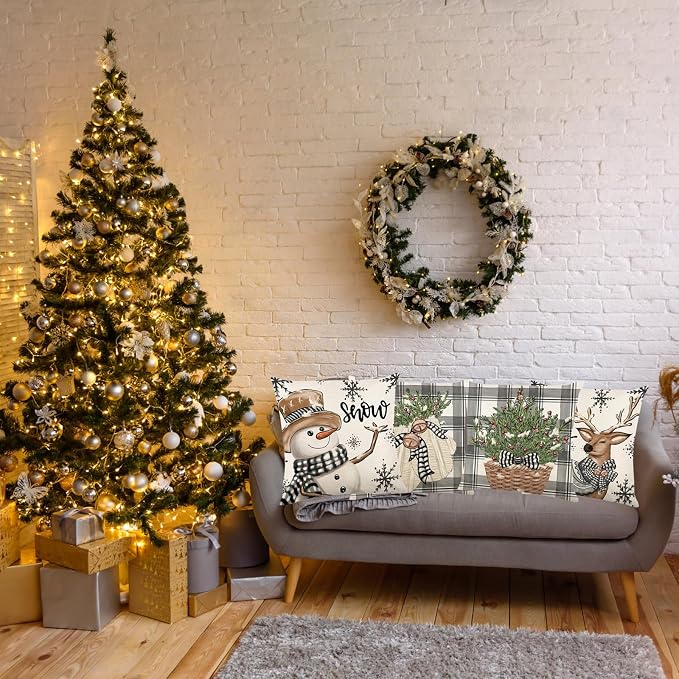 ONFAON Christmas Decorations - Christmas Pillow Covers 18x18 Set of 4, Holiday Christmas Decor Home Sofa Couch Cushion Indoor Decorations