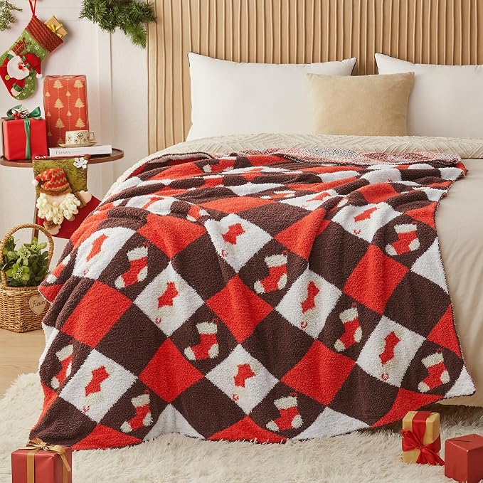 Christmas Knit Throw Blanket - Super Soft Cozy Fuzzy Blankets for Couch, Sofa & Bed, Holiday Throw Blanket，50"x60"