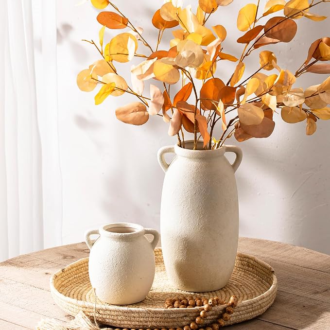Dobbyby Ceramic Flower Small Vase 6 inch Farmhouse Rustic Vase Decorative Pottery Terracotta Vases for Home Decor Table Mantle Fireplace Living Room Bathroom Wedding Centerpiece