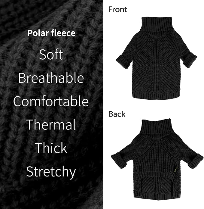 Fitwarm Dog Turtleneck Sweater, Thermal Knitted Pet Coat, Dog Winter Clothes for Small Dogs, Cat Apparel, Black, XXL