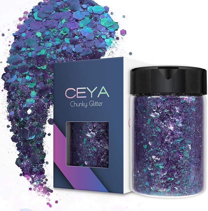 Ceya Chunky Glitter, 4.9oz/ 140g Very Peri Craft Glitter Powder Mixed Fine Flakes Halloween Glitter Sequins for Halloween Bats, Nail Art, Hair, Epoxy Resin, Tumblers, Slime, Painting, Festival Decor