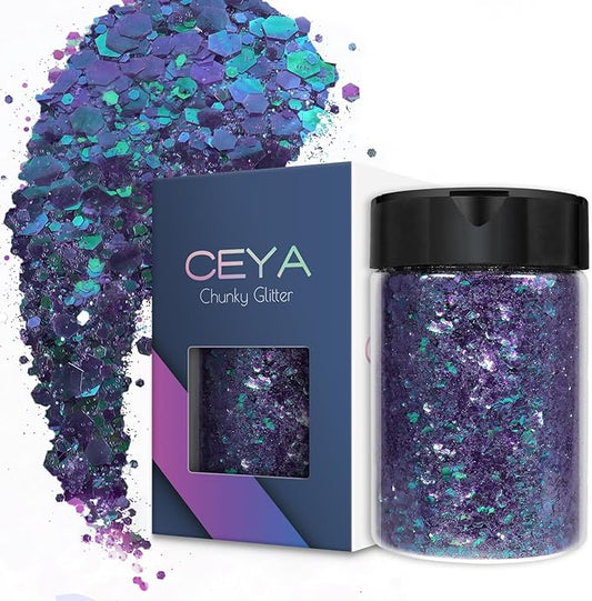 Ceya Chunky Glitter, 4.9oz/ 140g Very Peri Craft Glitter Powder Mixed Fine Flakes Halloween Glitter Sequins for Halloween Bats, Nail Art, Hair, Epoxy Resin, Tumblers, Slime, Painting, Festival Decor