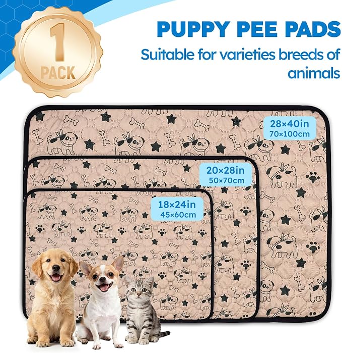 Washable Pee Pads for Dogs, Reusable Puppy Pads, Absorbent & Leakproof Potty Pads for Dogs and Cats, Non-Slip Pet Training Pads for Whelping Playpen Crate, Coffee 28"x40"
