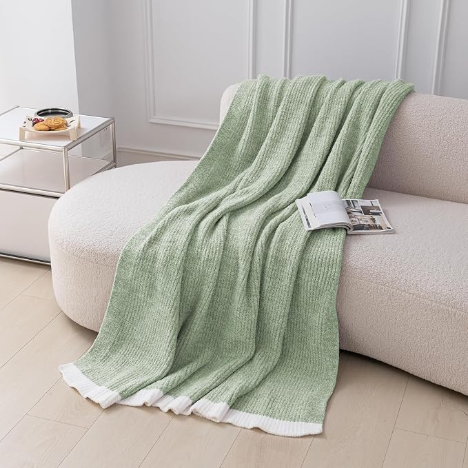 MH MYLUNE HOME Ultra Soft Ribbed Throw Blanket Plush, Green, 50"x60" | Reversible Fleece Throw Blanket, Comfy Fluffy Fuzzy Plush Blanket Throws for Couch Sofa Bed, Cozy Blankets for Women Gift