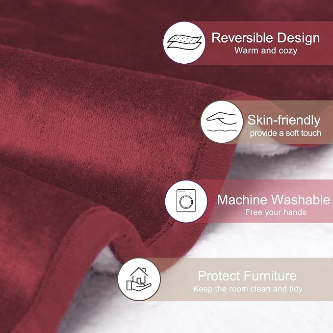 gogobunny Waterproof Pet Blanket for Small Dogs and Cats, Reversible Sherpa Fleece Soft Plush Throw for Couch Protection, Washable Furniture Protector (Romantic Red, 30x30 inches)