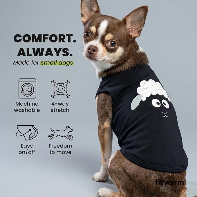 Fitwarm 3 Pack Hippo Sheep Koala Dog Shirt, Summer Clothes for Small Dogs Boy Girls, Funny Pet Outfit, Black, White, Gray, Blue, Small