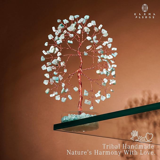 Amazonite Crystal Tree of Life Birthday Gifts for Women, Men, Friends, Handmade Chakra Healing Crystals Tree for Home Office Decor, Positivity, Good Luck, Money, Unique Gifts for Her Mom, Sister, Dad
