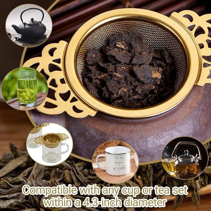 4 Pack Tea Strainer Bowl,Stainless Steel Small Tea Strainers Fine Mesh Loose Tea Infusers,Ideal Tea Filter for 2.5-4 Inch Cup Mouth/Tea Lovers(Gold)