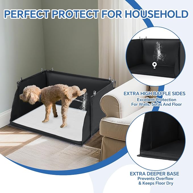Dog Pee Pad Holder with High Walls, Foldable Dog Litter Box Potty Shields Indoor Potty for Small and Medium Pets, No Spill Pee Pad Holder Tray for Doggy Work (24x24x17.7 in). Patent Pending