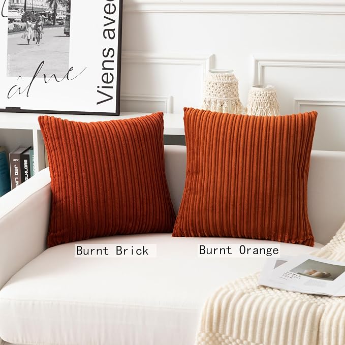 UGASA Fall 14x36 Inch Pillow Cover Pack of 1 Soft Boho Stripe Corduroy Large Long Rectangle Lumbar Cushion Case Farmhouse Decorative Throw Pilowcase for Bed, Couch, Sofa, Bedroom, Burnt Orange